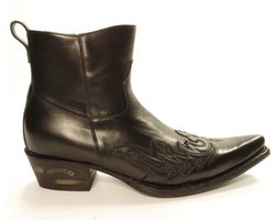 Sendra Boots 12185 Javi Zwart Handgemaakt Heren Cowboy Western Enkel Laars Spitse Neus Lederen Zool Rits Sluiting Echt Leer