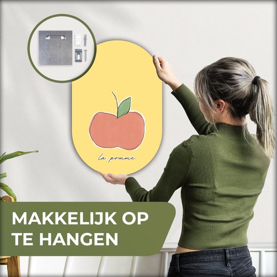 Ovale mural - Décoration murale en plastique - Tableau ovale - Pomme - Fruit - Texte - 40x60 cm - Forme miroir ovale sur plastique