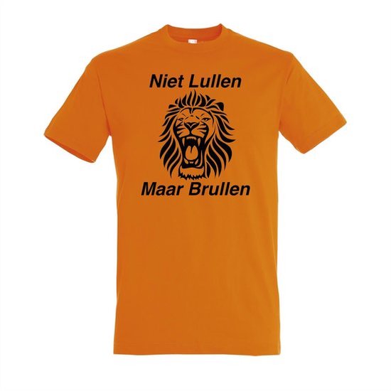 Oranje WK 2022 Voetbal T shirt Met Niet Lullen Maar Brullen Print oranje-wk-2022-voetbal-t-shirt-met-niet-lullen-maar-brullen-print