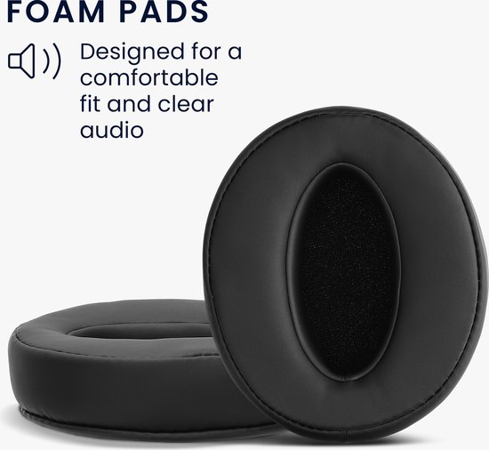 Zwarte schuimkussens voor koptelefoons, ontworpen voor een comfortabele pasvorm en helder geluid.