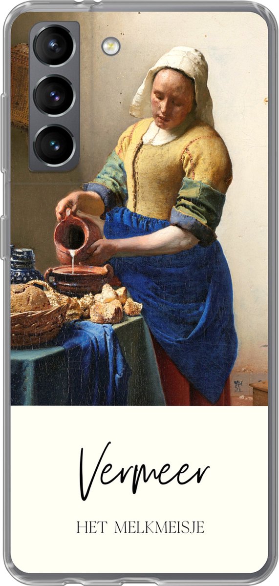 Telefoonhoesje Geschikt voor Samsung Galaxy S21 hoesje - Kunst - Melkmeisje - Vermeer - Siliconen Telefoonhoesje Telefoonhoesje