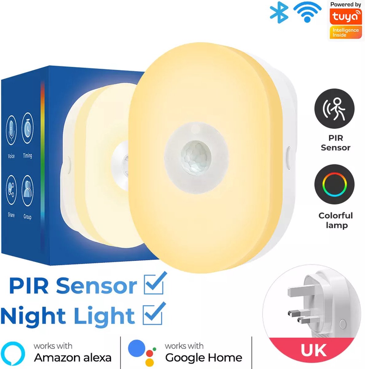 SMATRUL Tuya Wifi Dimmable Night Light with PIR Motion Sensor
