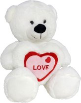 Gerim Knuffelbeer - Love - hartje - wit/rood - Valentijnsdag - 30 cm