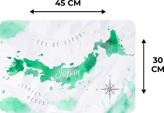 Set de table enfants - Set de table - Napperons plastique - Wereldkaart - Vert - Rose des vents - 45x30 cm - 6 pièces - Résistant à la chaleur - Antidérapant - Coussinet - Amovible