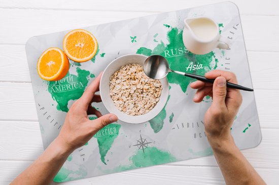 Set de table - Wereldkaart - Peinture à l'huile - Vert - 45x30 cm - 6 pièces