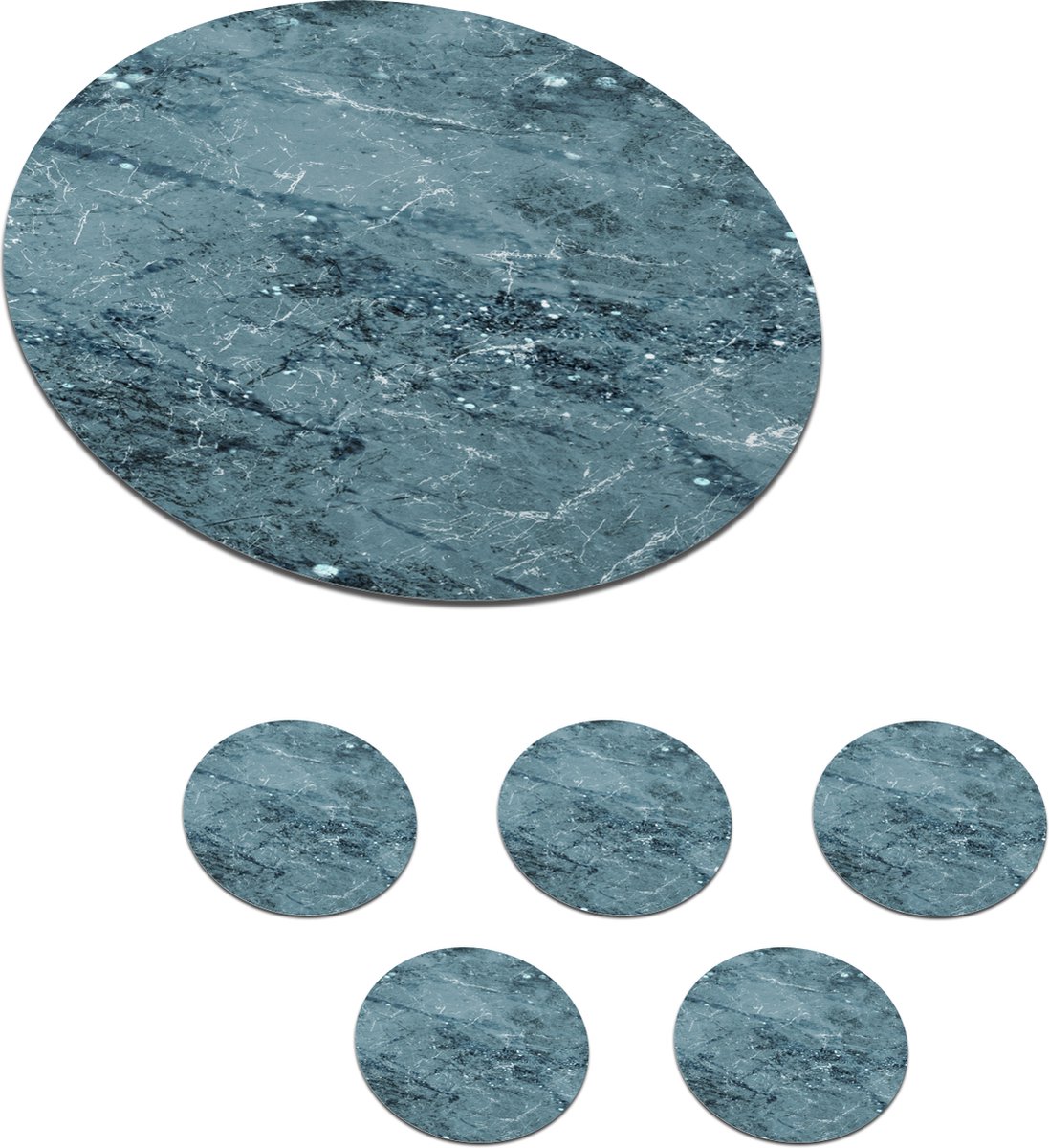 Onderzetters voor glazen - Rond - Marmer - Blauw - Patronen - 10x10 cm - Glasonderzetters - 6 stuks