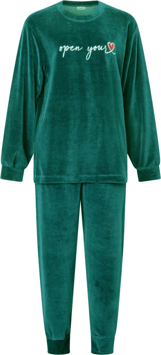 Lunatex Velours dames pyjama 4180 - Green - XXL - Groen