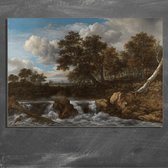 Wanddecoratie / Schilderij / Poster / Doek / Schilderstuk / Muurdecoratie / Fotokunst / Tafereel Landschap met Waterval - Jacob Isaacksz gedrukt op Dibond