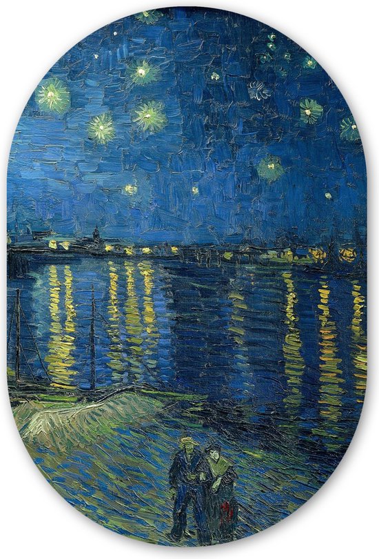 Muurovaal - Kunststof Wanddecoratie - Ovalen Schilderij - De Sterrennacht - Vincent van Gogh - 40x60 cm - Ovale spiegel vorm op kunststof