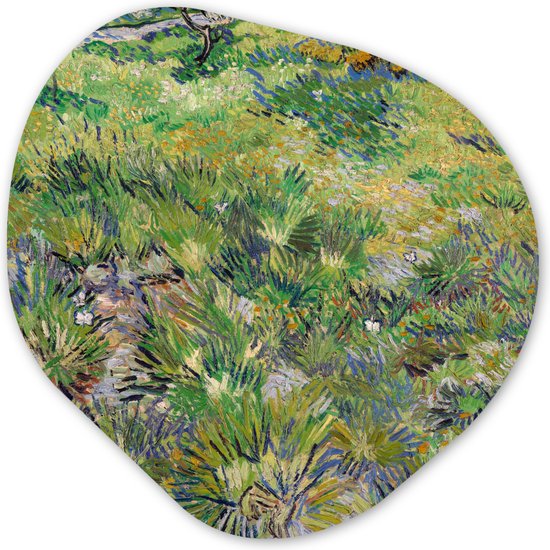 Organische Wanddecoratie - Kunststof Muurdecoratie- Organisch Schilderij - Lang gras met vlinders - Vincent van Gogh- 90x90 cm - Organische spiegel vorm op kunststof