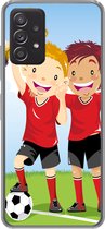 Geschikt voor Samsung Galaxy A53 5G hoesje - Een illustratie van twee voetballers die een prijs hebben gewonnen - Jongens - Meisjes - Kind - Siliconen Telefoonhoesje