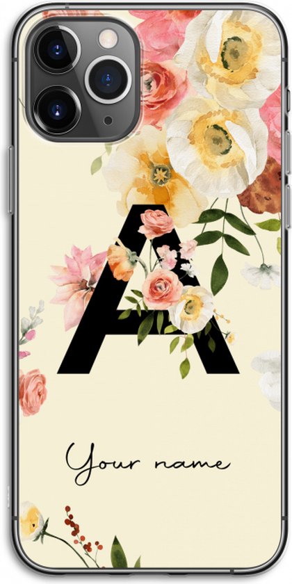 Gepersonaliseerd - Case Company® - Hoesje geschikt voor iPhone 11 Pro hoesje - Flirty Flowers Monogram - Soft Cover Telefoonhoesje - Bescherming aan alle Kanten en Schermrand