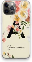 Gepersonaliseerd - Case Company® - Hoesje geschikt voor iPhone 12 Pro Max hoesje - Flirty Flowers Monogram - Soft Cover Telefoonhoesje - Bescherming aan alle Kanten en Schermrand