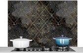Spatscherm keuken 120x80 cm - Kookplaat achterwand Marmer - Zwart - Goud - Geometrie - Muurbeschermer - Spatwand fornuis - Hoogwaardig aluminium