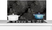 Spatscherm keuken 100x50 cm - Kookplaat achterwand - Marmer print - Zwart - Muurbeschermer hittebestendig - Zwarte spatwand fornuis - Hoogwaardig aluminium - Aanrecht decoratie
