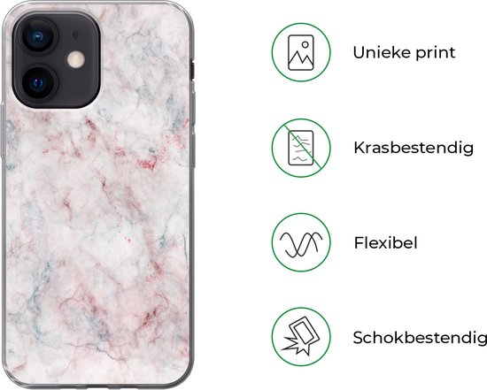 Coque pour iPhone 12 mini - Marbre - Rouge - Natuursteen - Coque de téléphone en Siliconen
