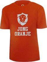 Oranje kinder T-shirt met tekst ''Jong oranje''- Oranje / Wit - Katoen - Maat 110 / 116 - Kinderen - Leeuwinnen - Voetbal - Feest - Nederlands elftal - Koningsdag - Holland - Nederland