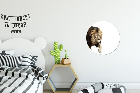 WallCircle - Stickers muraux - Cercle Papier Peint - Lion - Wit - Animaux - 30x30 cm - Cercle Mural - Auto Adhésif - Sticker Papier Peint Rond