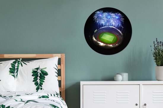 Illustration de feu d'artifice au-dessus du stade de football Sticker mural cercle mural 50x50 cm / cercle papier peint / cercle mural / cercle vivant - autocollant et découpe ronde