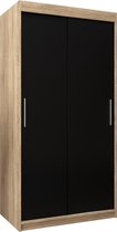 InspireMe - Kledingkast met 2 schuifdeuren, Modern-stijl, Kledingkast met planken (BxHxD): 100x200x62 - TORM 100 Sonoma Eik + Zwart Mat