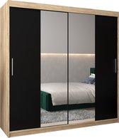 InspireMe - Kledingkast met 2 schuifdeuren, Modern-stijl, Kledingkast met planken (BxHxD): 200x200x62 - TORM I 200 Sonoma Eik + Zwart Mat