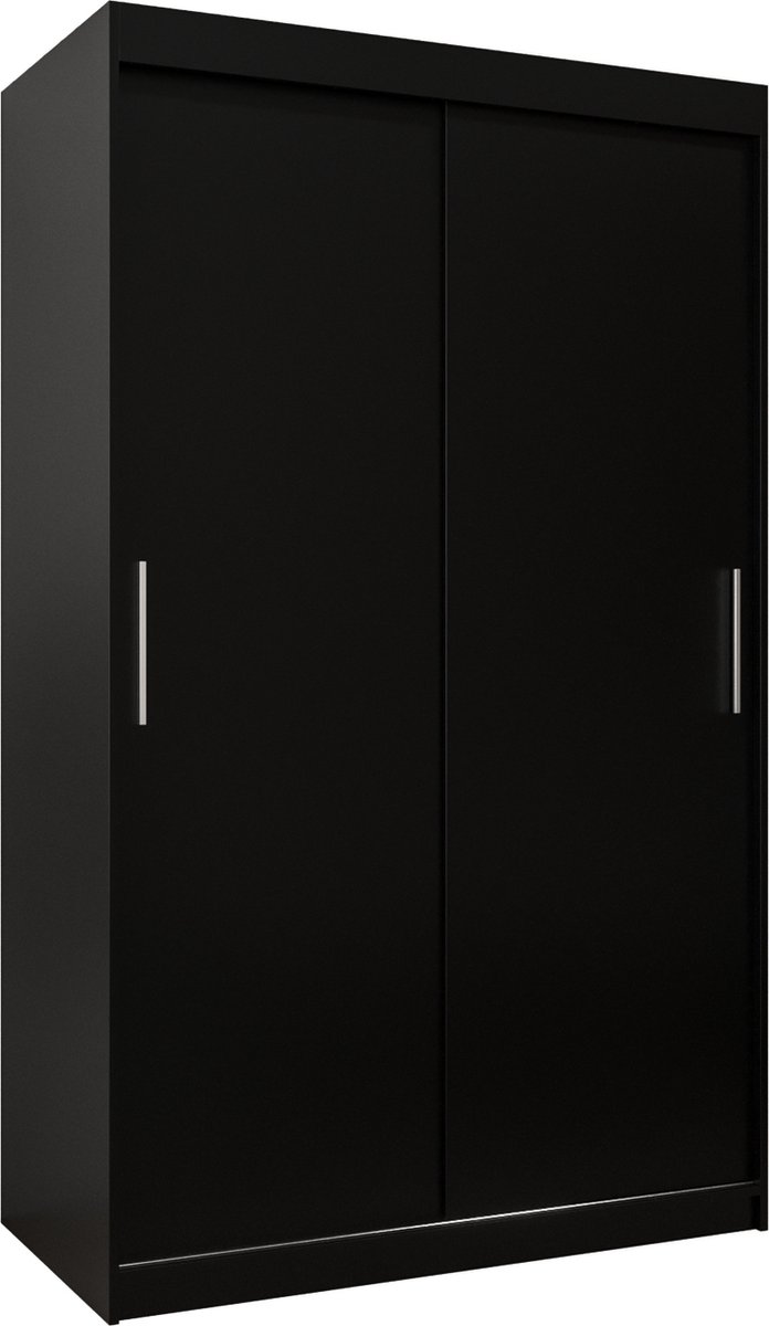 InspireME Kledingkast met 2 schuifdeuren, Modern-stijl, Kledingkast met planken (BxHxD): 120x200x62 - TORM 120 Zwart Mat met 2 lades