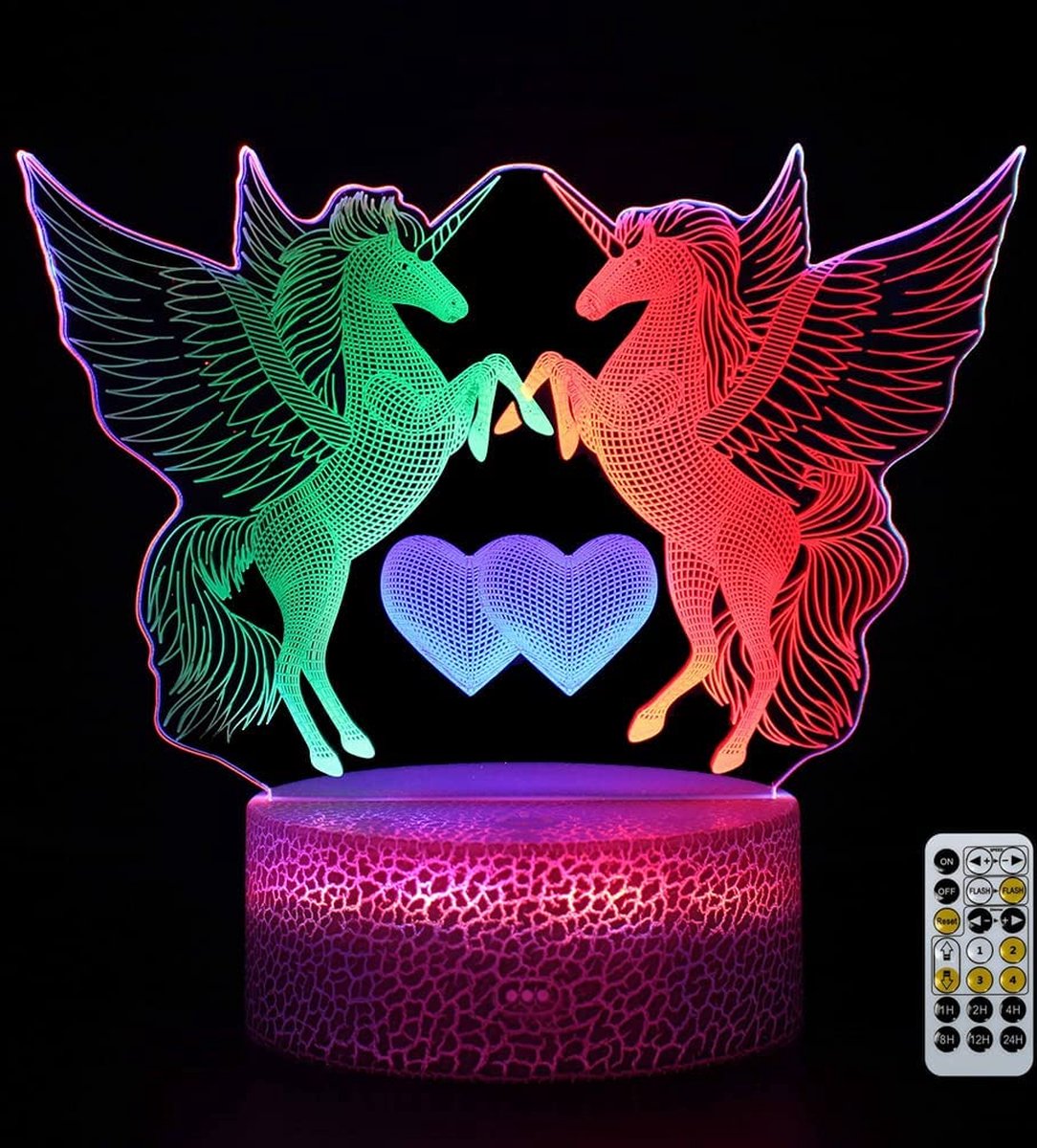 AO® Nachtlamp – 3D lamp – 16 Kleuren – Bureaulamp – Unicorn - Sfeerlamp – Nachtlampje Kinderen – Creative lamp - Met afstandsbediening
