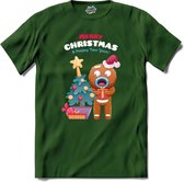 Merry christmas - oliebol buddy - T-Shirt - Dames - Bottle Groen - Maat XL