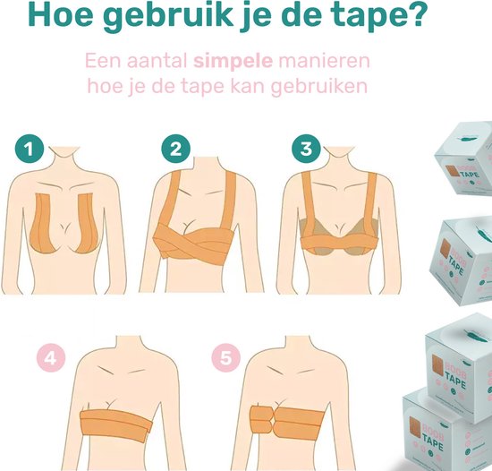 Inodes Boob Tape XXL - voor Grote borsten - 5 Meter Sandy Boobtape + 2  Nipple Covers 