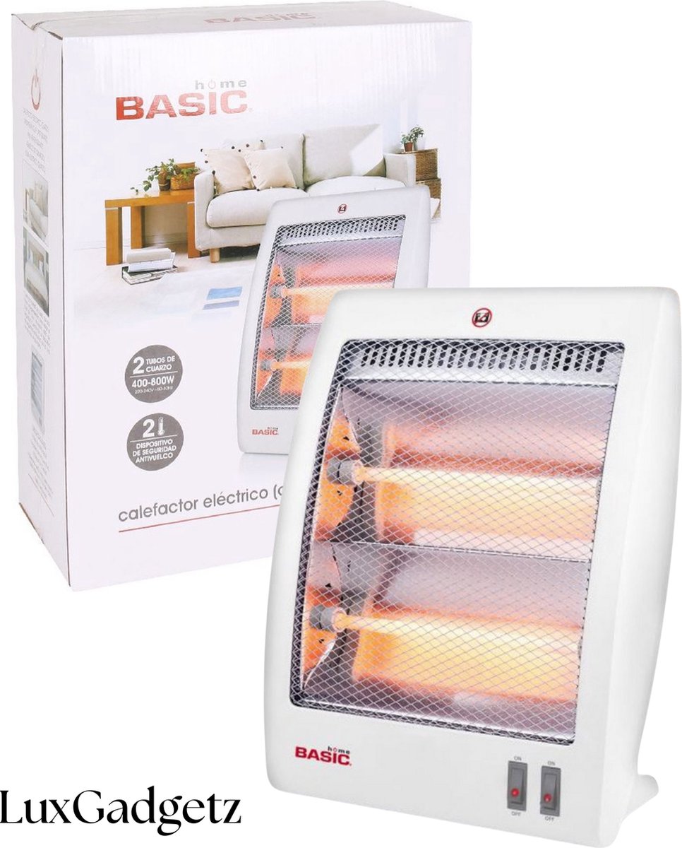 Home Basic Elektrische Kachel - Elektrische straalkachel - Infrarood Heater - Straalkachel - Heater - Infrarood Kachel vrijstaand - Kantelbeveiliging - 400/800W - Badkamer
