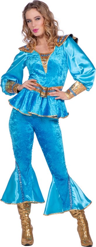 Wilbers & Wilbers - ABBA Kostuum - Mama Mia Anni Frid Jaren 70 - Vrouw - Blauw, Goud - Maat 36 - Carnavalskleding - Verkleedkleding