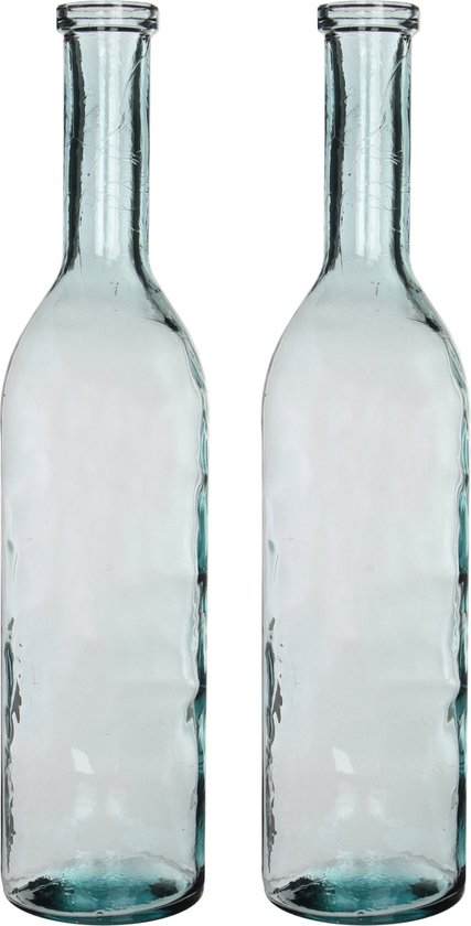 Set van 2x stuks transparante fles vaas/vazen van eco glas 18 x 75 cm - Rioja - Woonaccessoires/woondecoraties - Glazen bloemenvaas - Flesvaas/flesvazen