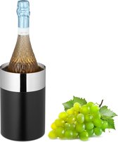 Relaxdays wijnkoeler zwart - rvs - dubbelwandig - champagnekoeler - flessenkoeler 12 cm - Zwart-zilver