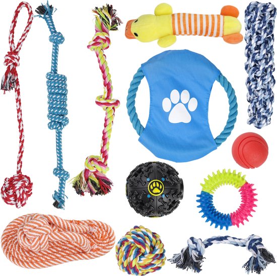 AdroitGoods Honden Speelgoed Set - Hondenspeelgoed Intelligentie - Honden Speeltjes - Sterk - Bijtketting Hond - Puppy Speelgoed - Frisbee/Bal/Kauwketting/Knuffel/Bijtring