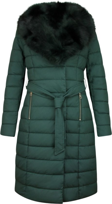 Foto: Gentile bellini lange dames winterjas parka met zwarte faux bontkraag groen jassen dames dames jas