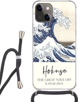 Hoesje met koord Geschikt voor iPhone 13 Mini - De grote golf van Kanagawa - Katsushika Hokusai - Siliconen - Crossbody - Backcover met Koord - Telefoonhoesje met koord - Hoesje met touw