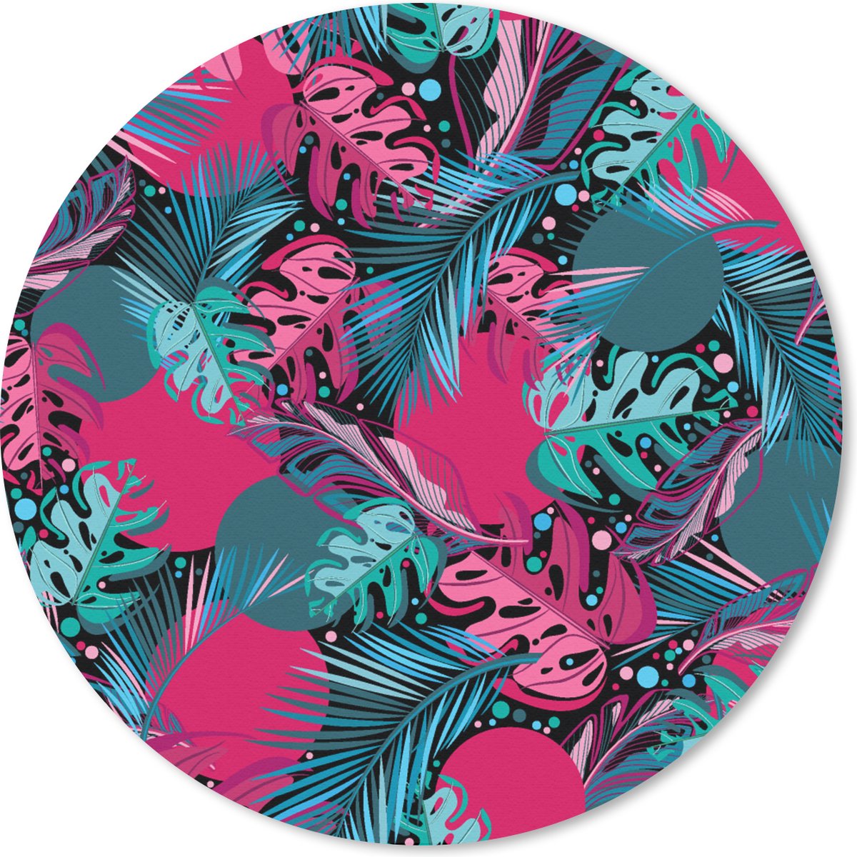 Muismat rond 30x30 cm - Mousepad Bladeren - Hawaii - Design - Roze - Blauw - Ronde muismatten