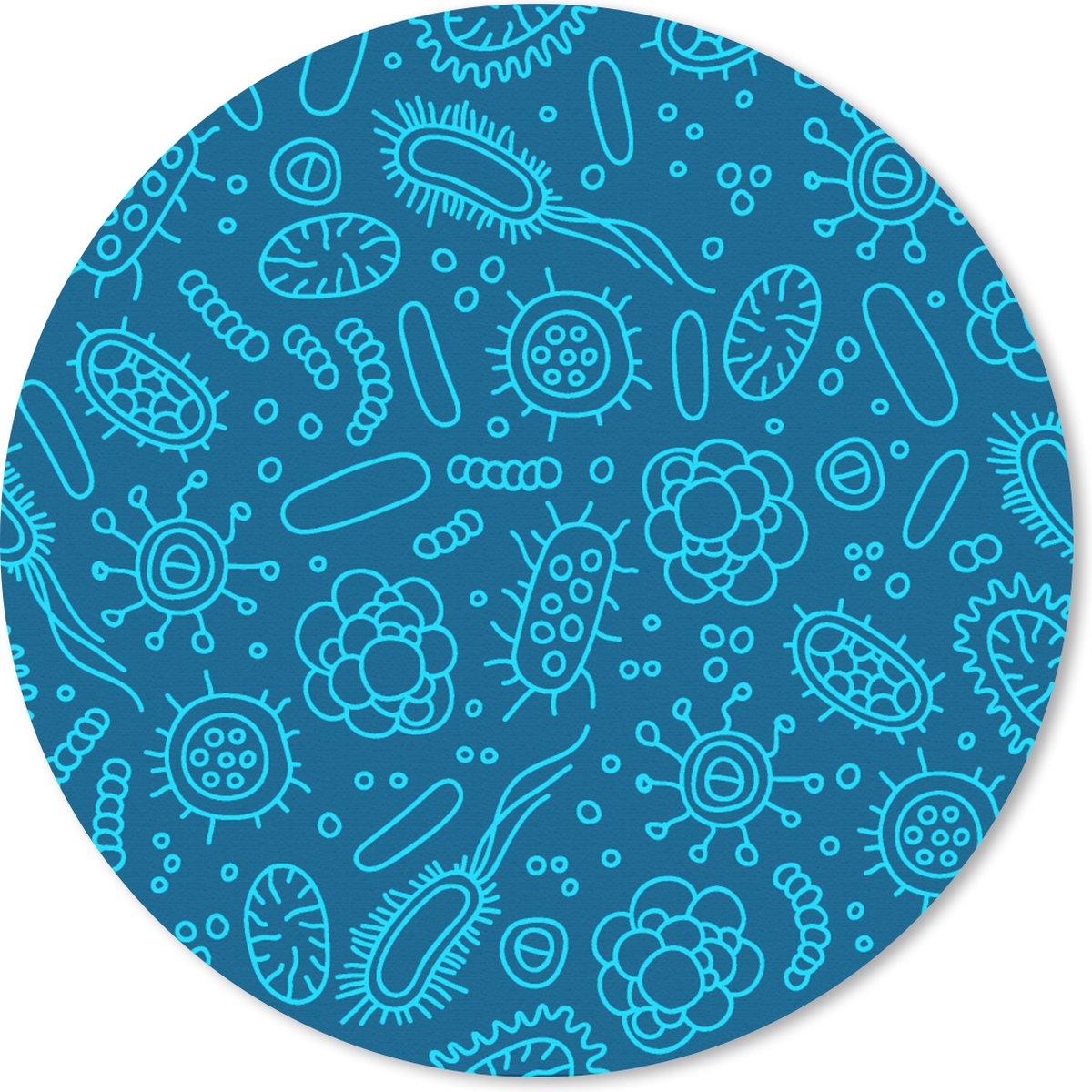 Muismat rond 30x30 cm - Mousepad Blauw - Bacteriën - Virussen - Design - Ronde muismatten