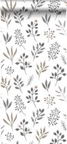 ESTAhome behangpapier bloemmotief in Scandinavische stijl wit, grijs en roze - 139081 - 0,53 x 10,05 m