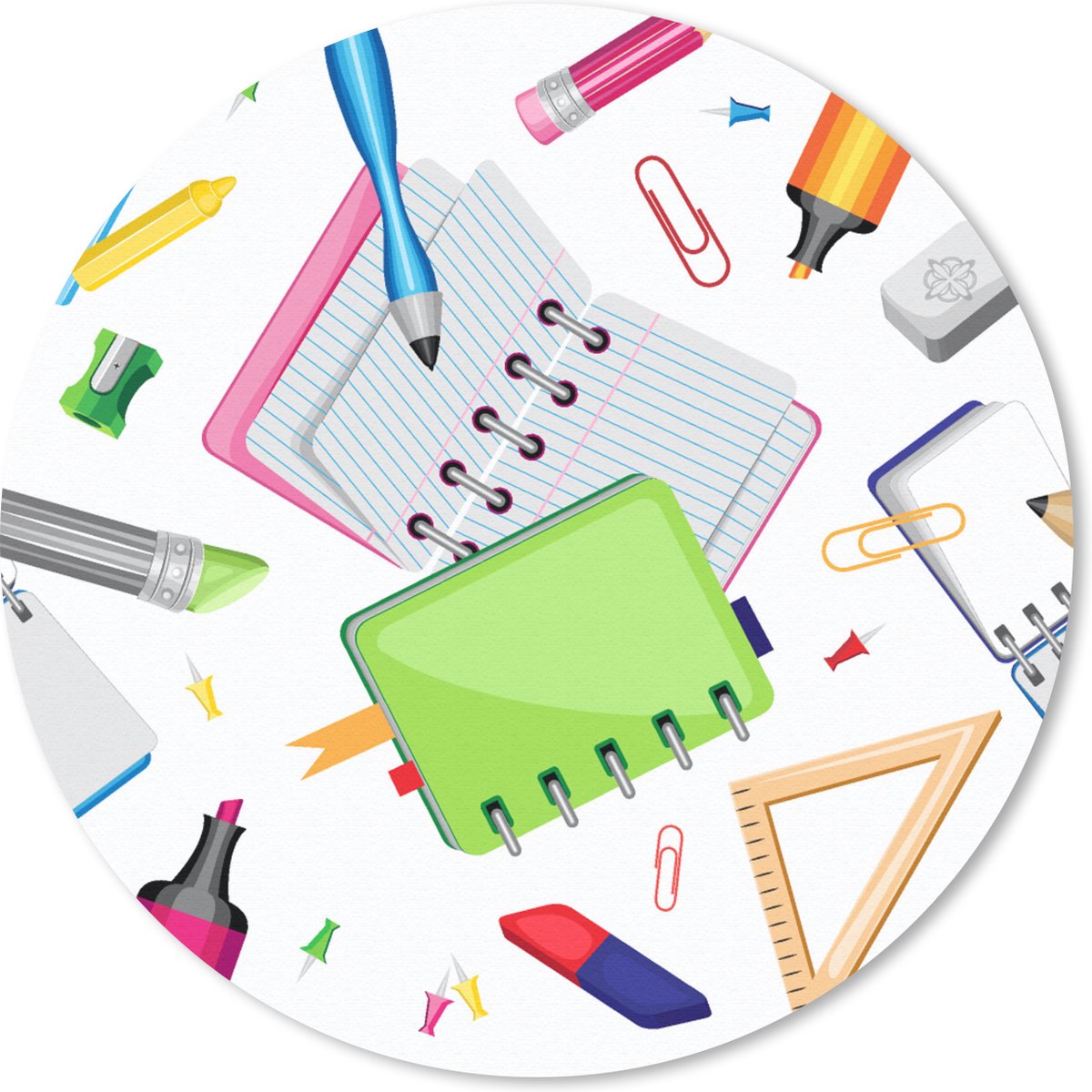 Muismat rond 40x40 cm - Mousepad Patroon - School - Potlood - Ronde muismatten