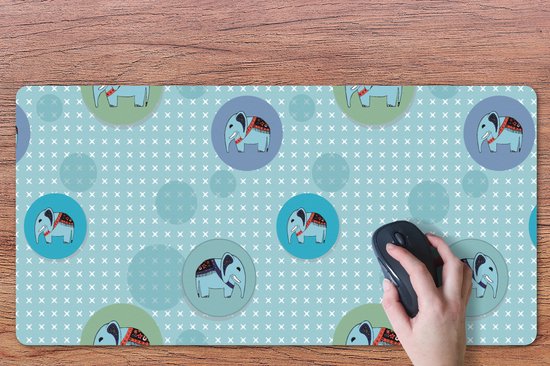 Bureau onderlegger 80x40 cm - Muismat Olifant - Stippen - Design - Bureaulegger xl - Desk mat beschermer - Computer muismatten