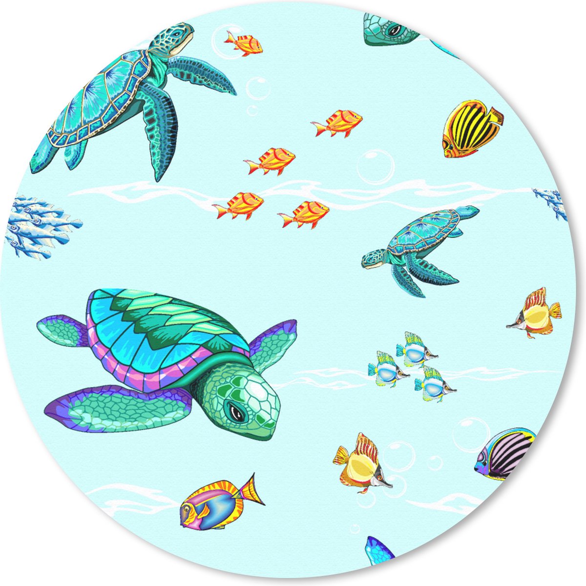 Muismat rond 20x20 cm - Mousepad Regenboog - Schildpad - Vis - Water - Patronen - Ronde muismatten