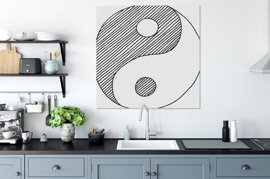 Une illustration d'une toile du logo Yin et Yang esquissée 90x90 cm - Tirage photo sur toile (Décoration murale salon / chambre)