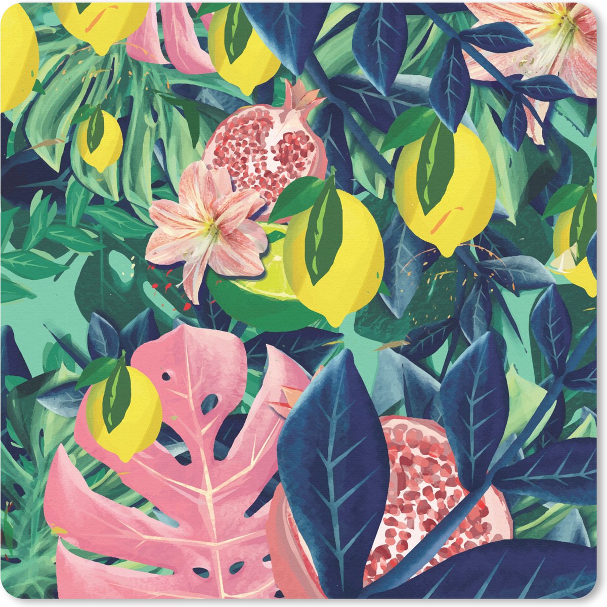 Muismat 20x20 cm - Mousepad Bloemen - Fruit - Kleuren - Muismatten