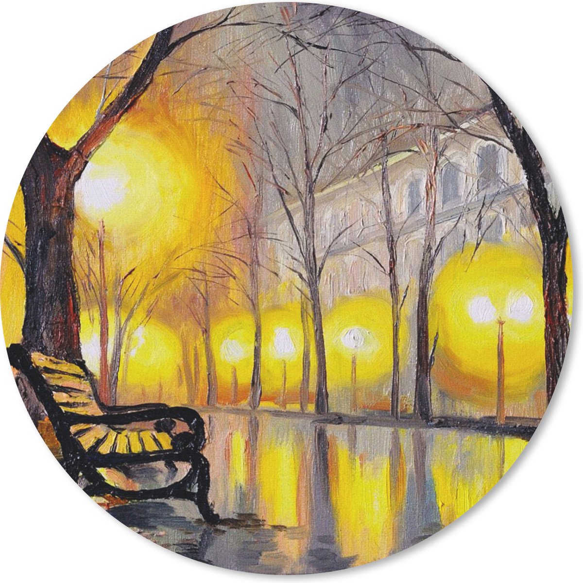 Muismat rond 20x20 cm - Mousepad Schilderij - Bank - Water - Licht - Olieverf - Ronde muismatten