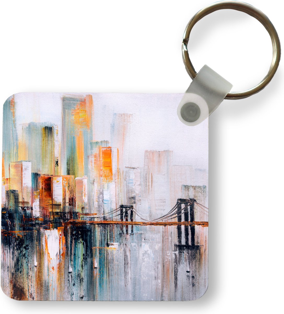 Sleutelhanger - Uitdeelcadeautjes - Olieverf - Schilderij - Skyline - Abstract - Plastic