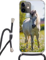 Coque avec cordon iPhone 11 - Cheval - Fleurs - Légère - Siliconen - Bandoulière - Coque arrière avec cordon - Coque pour téléphone avec cordon - Coque avec corde