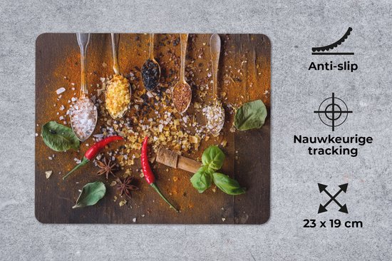 Muismat 23x19 cm - Mousepad Lepels - Kruiden - Chilipeper - Specerijen - Zout - Muismatten