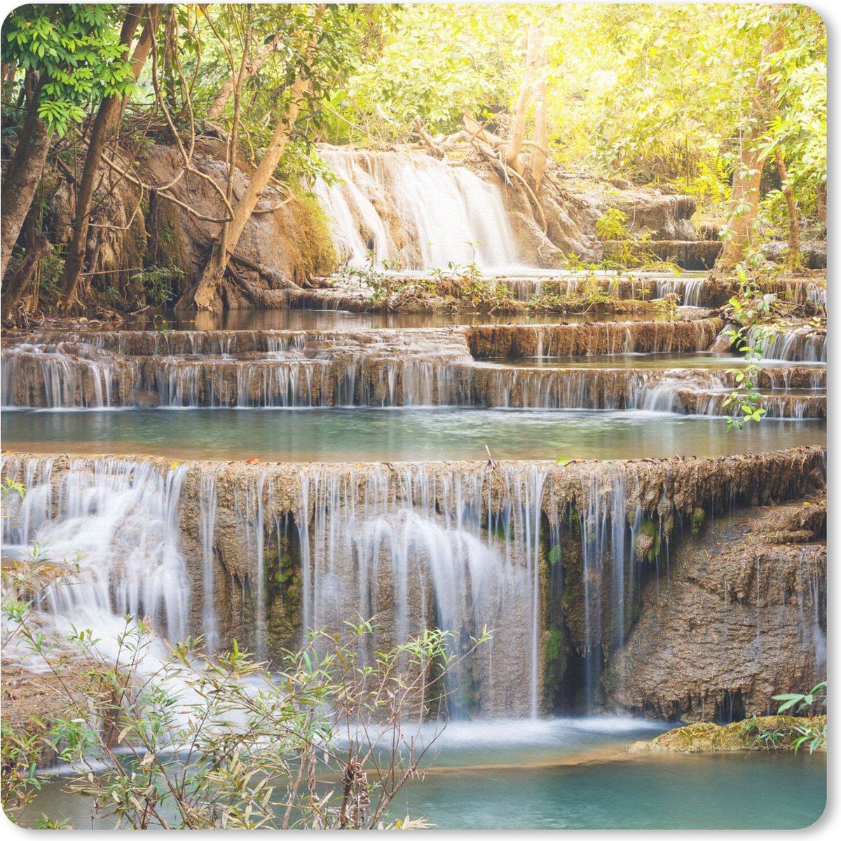 Muismat 20x20 cm - Mousepad Zon - Waterval - Landschap - Muismatten