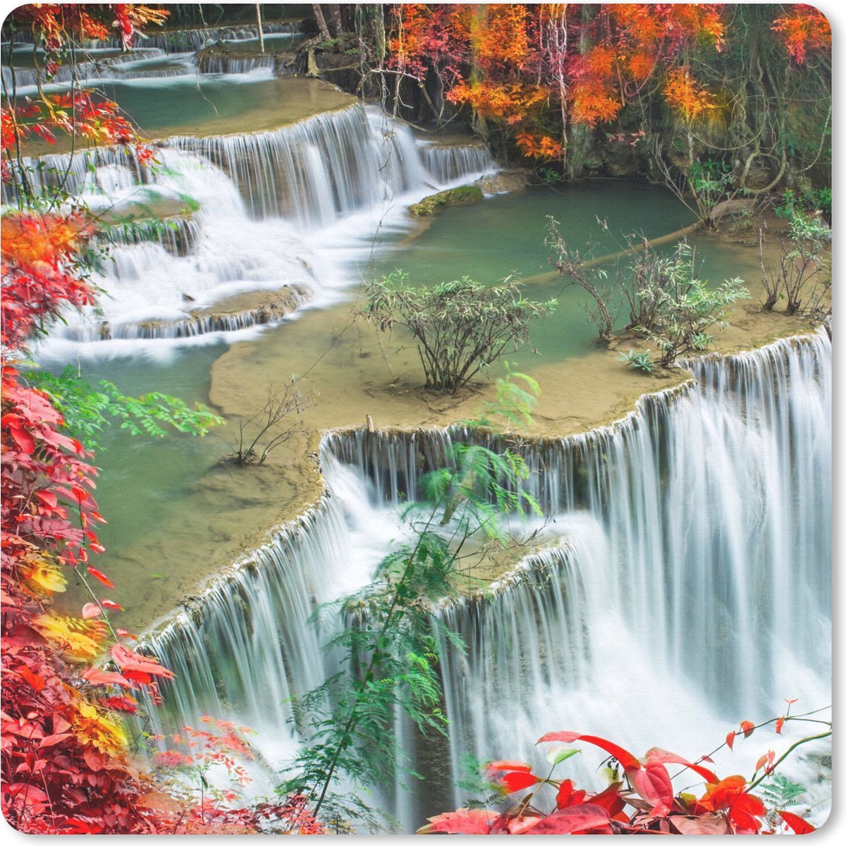 Muismat 20x20 cm - Mousepad Bomen - Waterval - Herfst - Natuur - Muismatten